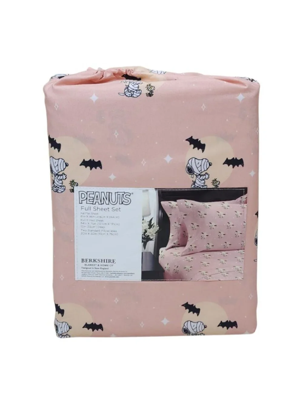 Peanuts Snoopy Full Sheet Set By Berkshire Pink Halloween Bats Ghosts Fall